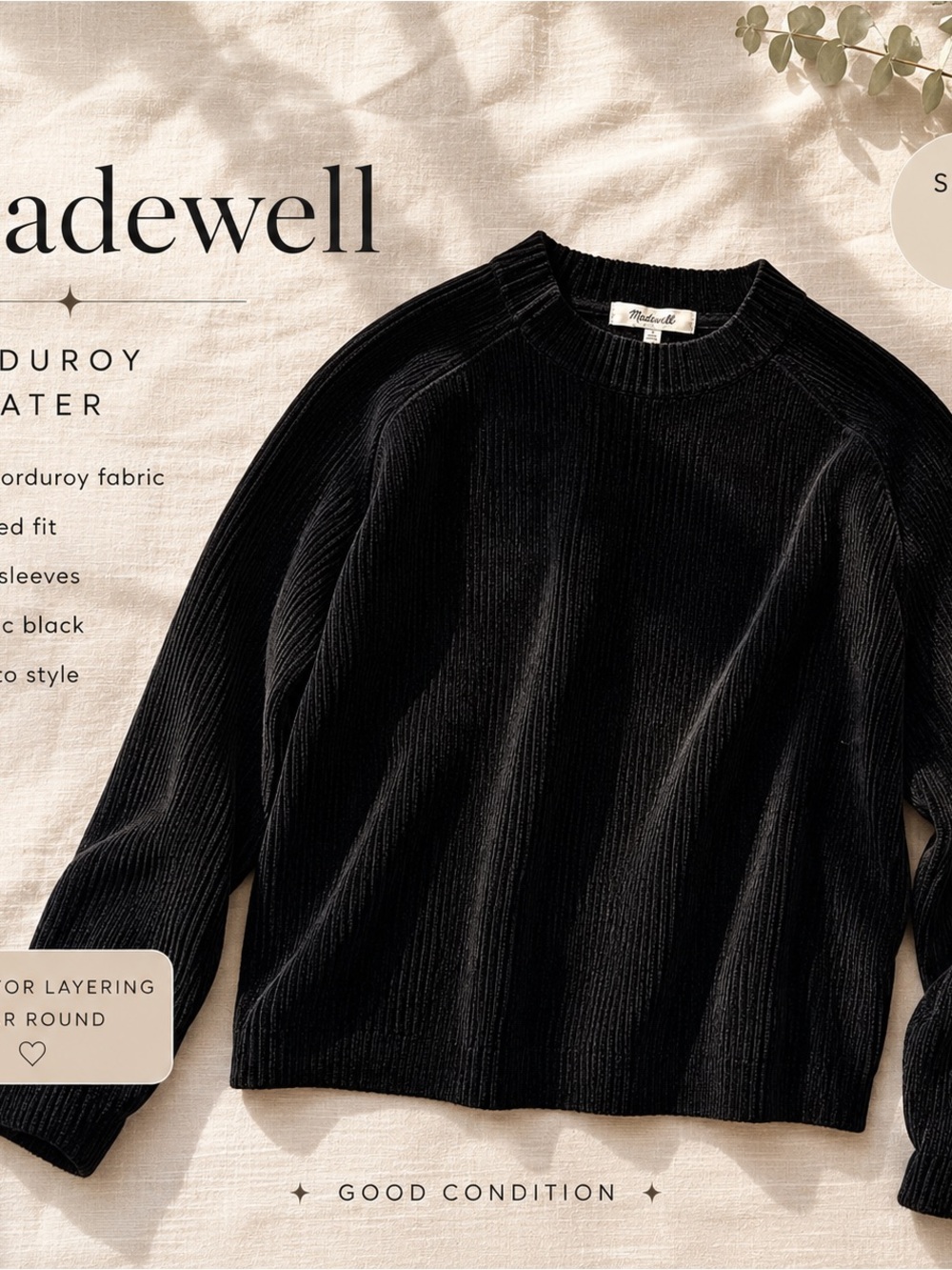 Madewell Black Ribbed Scoop Crewneck Sweater
